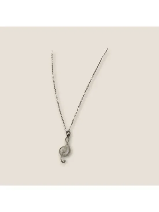 Sterling Treble Clef Music Note Necklace 16-Inch Chain .925 Pendant .75-Inch Mad - Picture 2 of 6